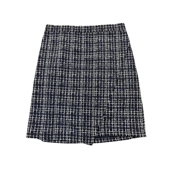 Skies Are Blue Curvy Navy Cream Tweed Pull On Faux Wrap Detail Skirt Size 1X - Picture 1 of 4